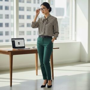 Adrianna Papell Green, Blk, Pink & White Geometric Print Office Top Women’s S